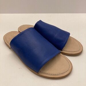NEW Ivylee Copenhagen Leather Slides Flats Womens 8 EU 39 Blue Open Toe Handmade